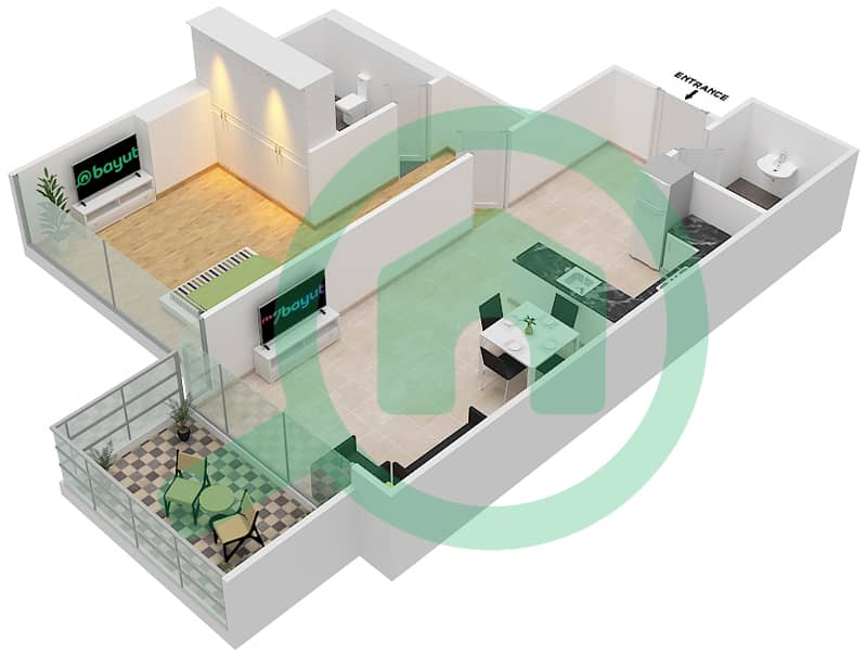 المخططات الطابقية لتصميم الوحدة 09  FLOOR 7-8 شقة 1 غرفة نوم - لوريتو 2B Floor 7-8 interactive3D