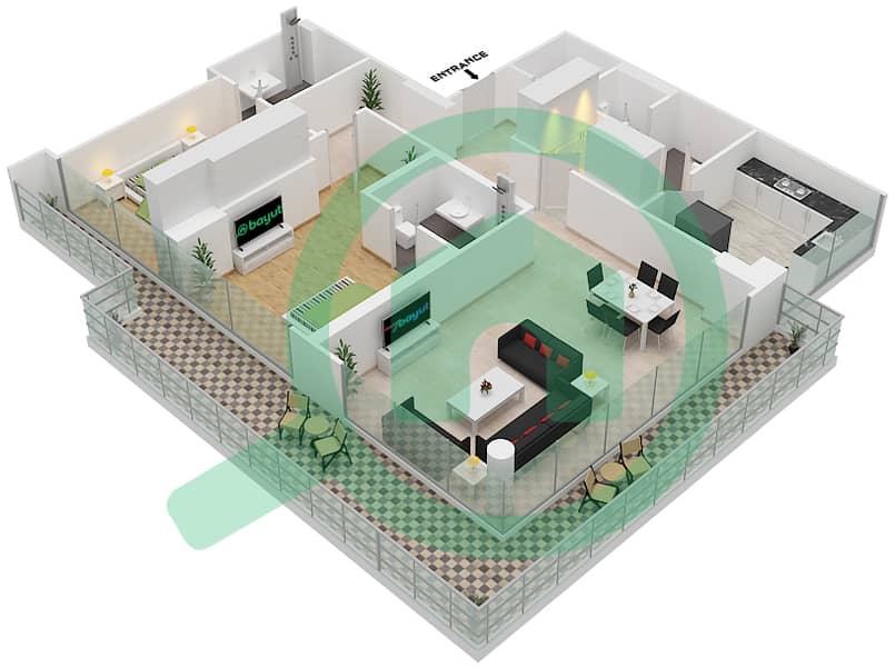 المخططات الطابقية لتصميم الوحدة 02A  FLOOR 8 شقة 2 غرفة نوم - لوريتو 2B Floor 8 interactive3D
