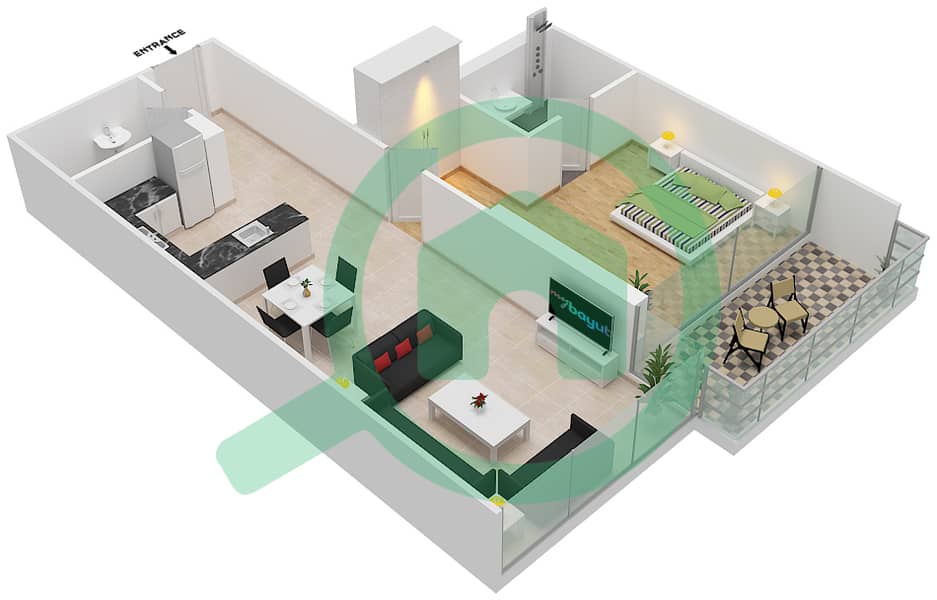 المخططات الطابقية لتصميم الوحدة 04  FLOOR 9 شقة 1 غرفة نوم - لوريتو 2B Floor 9 interactive3D
