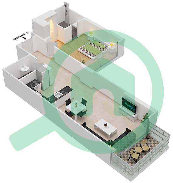المخططات الطابقية لتصميم الوحدة 06  FLOOR 9 شقة 1 غرفة نوم - لوريتو 2B Floor 9 interactive3D