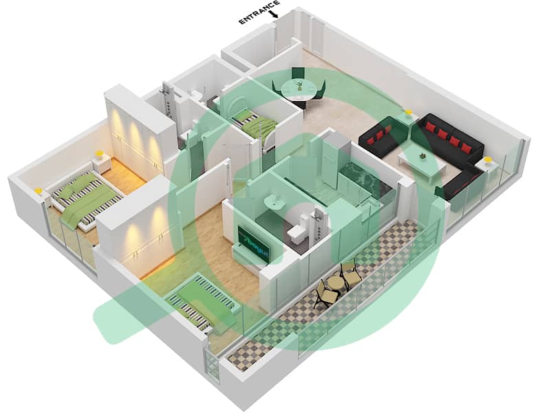 المخططات الطابقية لتصميم النموذج 01 FLOOR 1-7 شقة 2 غرفة نوم - أماليا ريزيدنس interactive3D