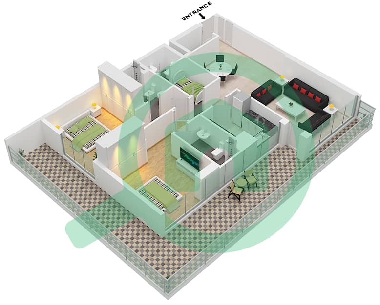 Amalia Residences - 2 Bedroom Apartment Type 1-T FLOOR 1-7 Floor plan interactive3D