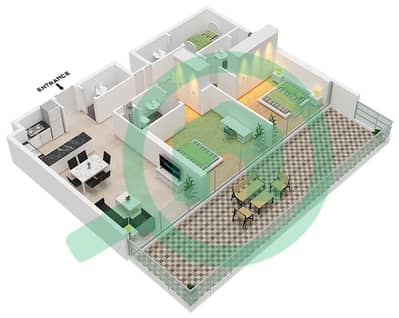 المخططات الطابقية لتصميم النموذج 2-T2 FLOOR 1-7 شقة 2 غرفة نوم - أماليا ريزيدنس