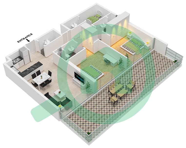 阿玛利亚公馆 - 2 卧室公寓类型2-T2 FLOOR 1-7戶型图 interactive3D