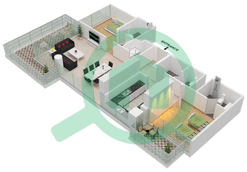 المخططات الطابقية لتصميم الوحدة 13  FLOOR 5-6 شقة 2 غرفة نوم - لوريتو 1B Floor 5-6 interactive3D