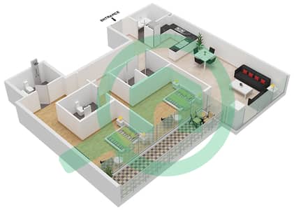 المخططات الطابقية لتصميم الوحدة 07  FLOOR 7 شقة 2 غرفة نوم - لوريتو 1B