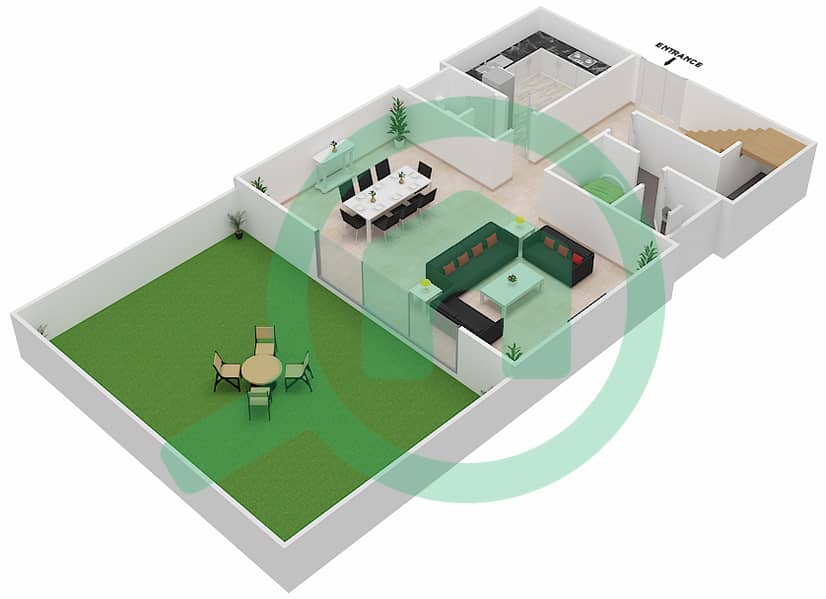 Loreto 3B - 2 Bedroom Townhouse Type E GROUND & PODIUM LEVEL Floor plan Ground Floor interactive3D