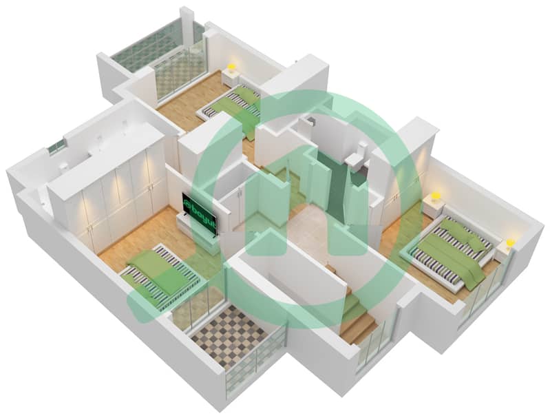 Reem Townhouses - 3 Bedroom Townhouse Type 1A Floor plan First Floor interactive3D