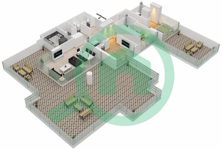 المخططات الطابقية لتصميم النموذج J POOL DECK شقة 3 غرف نوم - لوريتو 3B