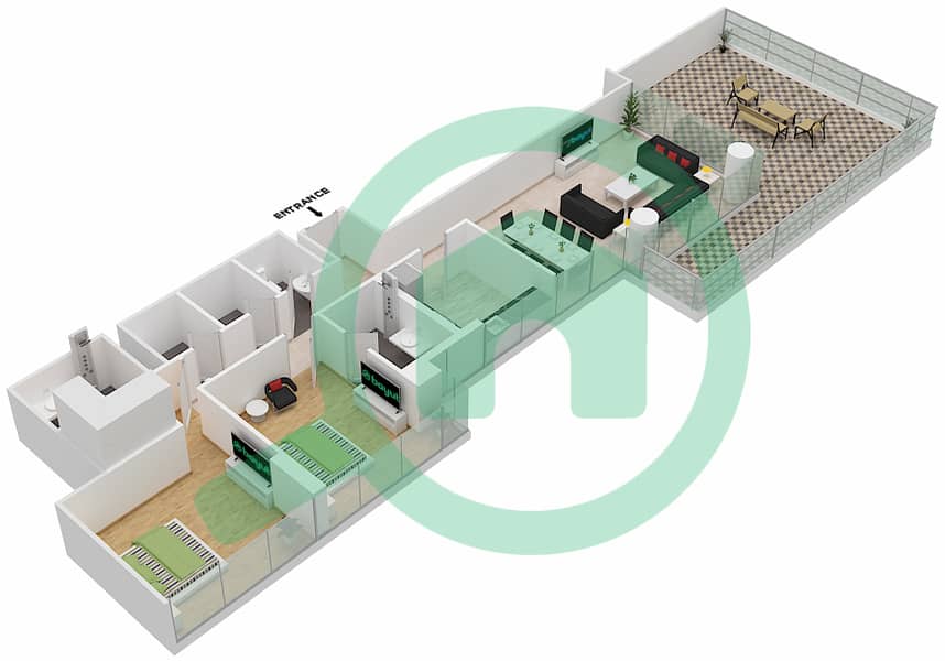 Лорето 3Б - Апартамент 2 Cпальни планировка Тип I POOL DECK Pool Deck interactive3D
