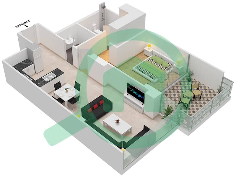 Loreto 3B - 1 Bedroom Apartment Type Q POOL DECK Floor plan Pool Deck interactive3D
