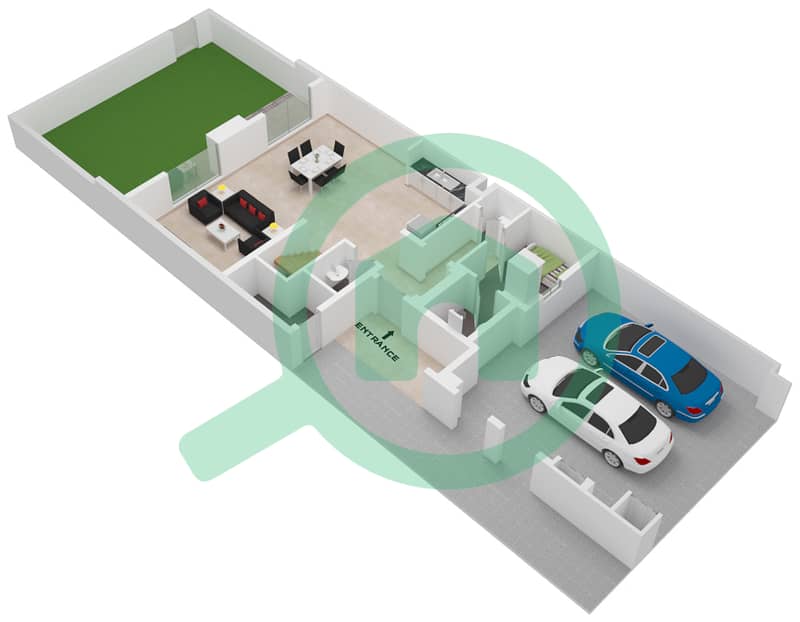 里姆联排别墅 - 3 卧室联排别墅类型2B戶型图 Ground Floor interactive3D