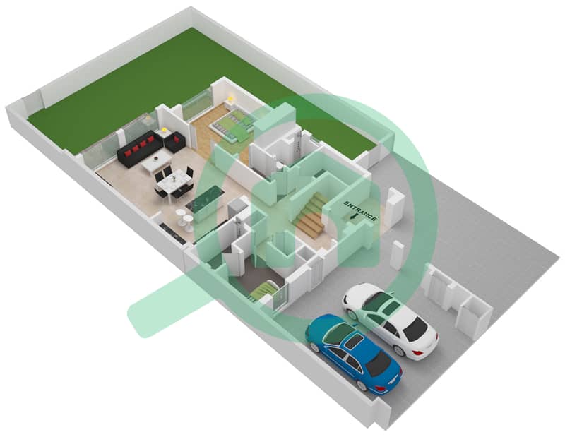 里姆联排别墅 - 4 卧室联排别墅类型3B戶型图 Ground Floor interactive3D