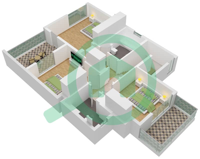 里姆联排别墅 - 4 卧室联排别墅类型3B戶型图 First Floor interactive3D