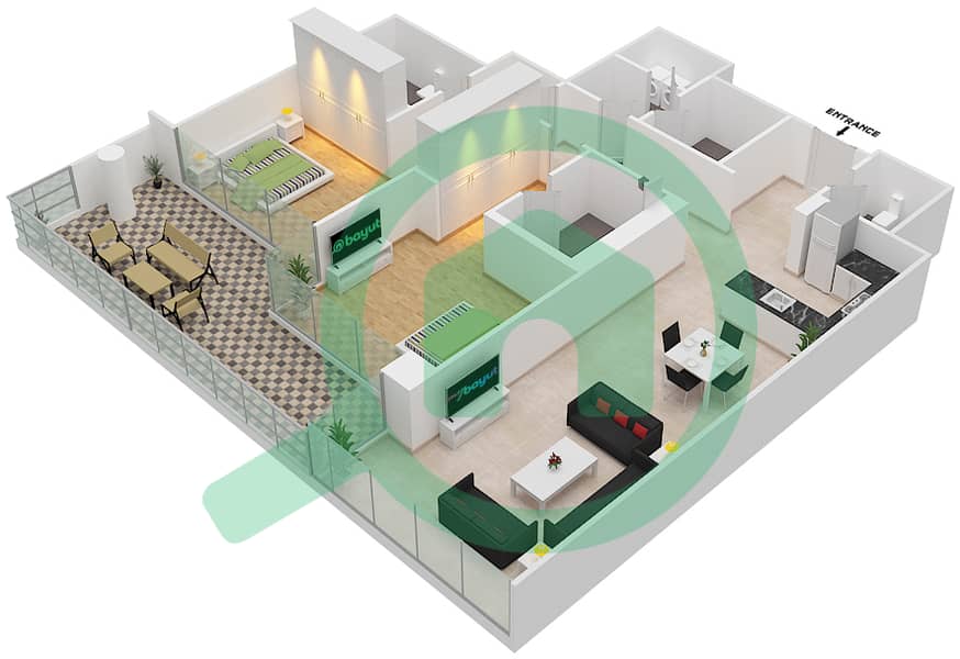 洛雷托公寓3B楼 - 2 卧室公寓单位10  FLOOR 3戶型图 Floor 3 interactive3D