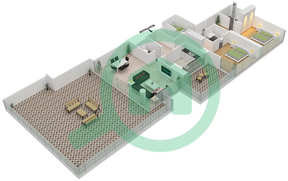 Лорето 3Б - Апартамент 2 Cпальни планировка Единица измерения 01  FLOOR 9 Floor 9 interactive3D