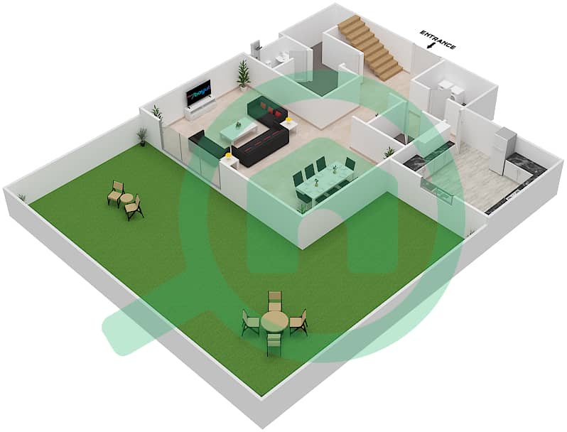 兰花A座 - 3 卧室联排别墅类型B戶型图 Ground Floor interactive3D