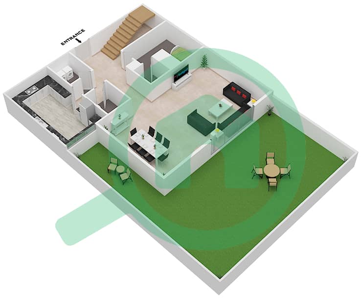 兰花A座 - 3 卧室联排别墅类型H戶型图 Ground Floor interactive3D