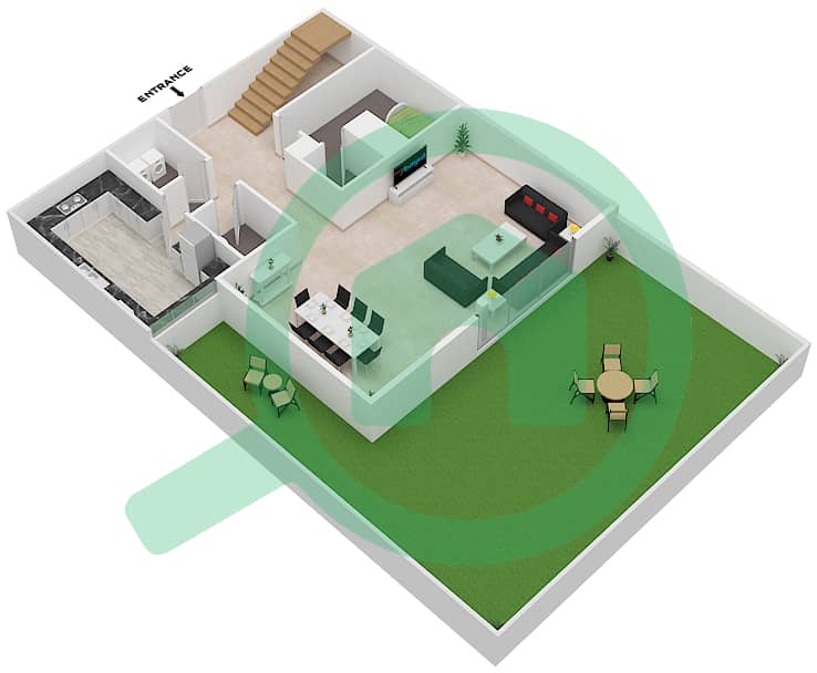 Orchid A - 3 Bedroom Townhouse Type H Floor plan Ground Floor interactive3D