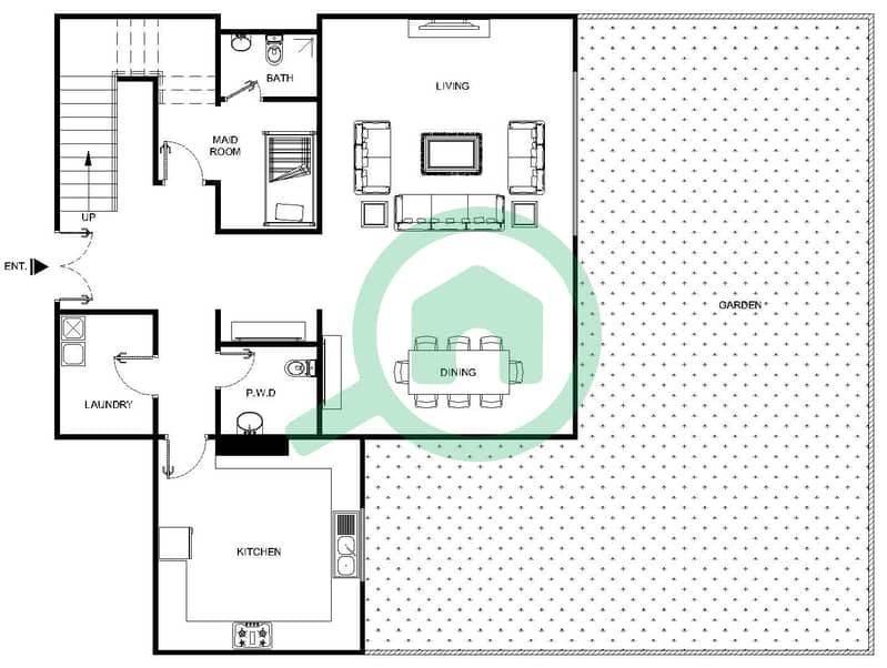 المخططات الطابقية لتصميم النموذج G تاون هاوس 3 غرف نوم - اوركيد A Ground Floor interactive3D