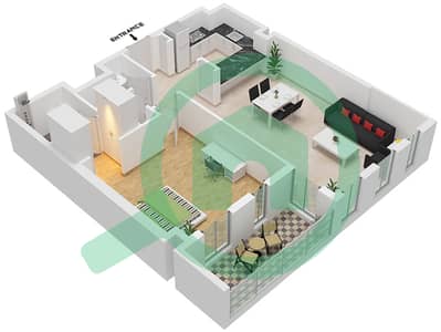 المخططات الطابقية لتصميم النموذج J شقة 1 غرفة نوم - نور 1