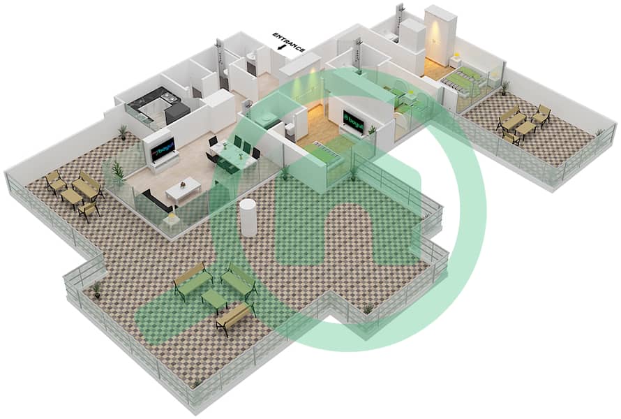Orchid A - 3 Bedroom Apartment Type J Floor plan Pool Deck interactive3D