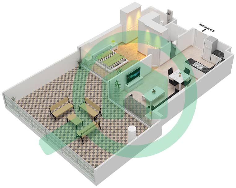 المخططات الطابقية لتصميم النموذج K شقة 1 غرفة نوم - اوركيد A Pool Deck interactive3D