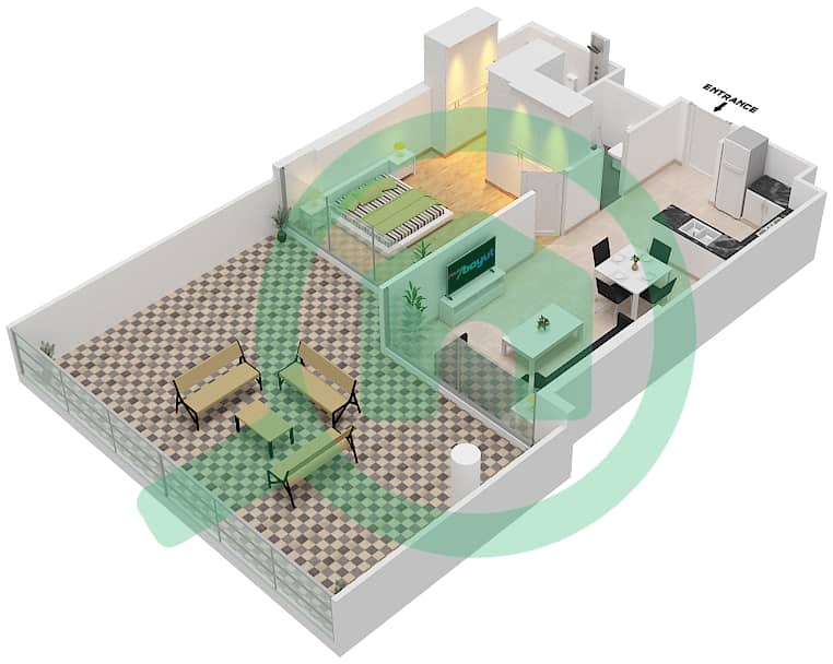 兰花A座 - 1 卧室公寓类型K戶型图 Pool Deck interactive3D