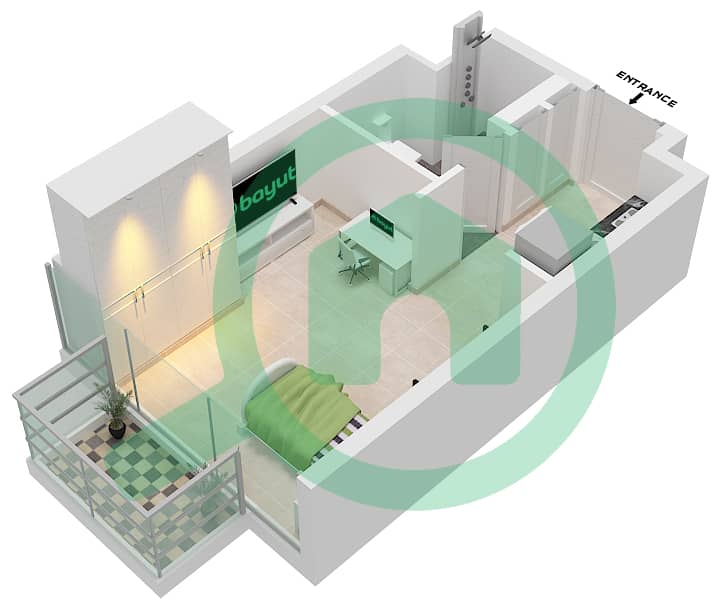 Азизи Ривьера 16 - Апартамент Студия планировка Тип 1B Floor 2-8 interactive3D