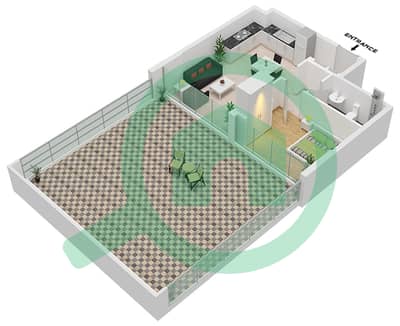 المخططات الطابقية لتصميم النموذج 2A شقة 1 غرفة نوم - عزيزي ريفييرا 16