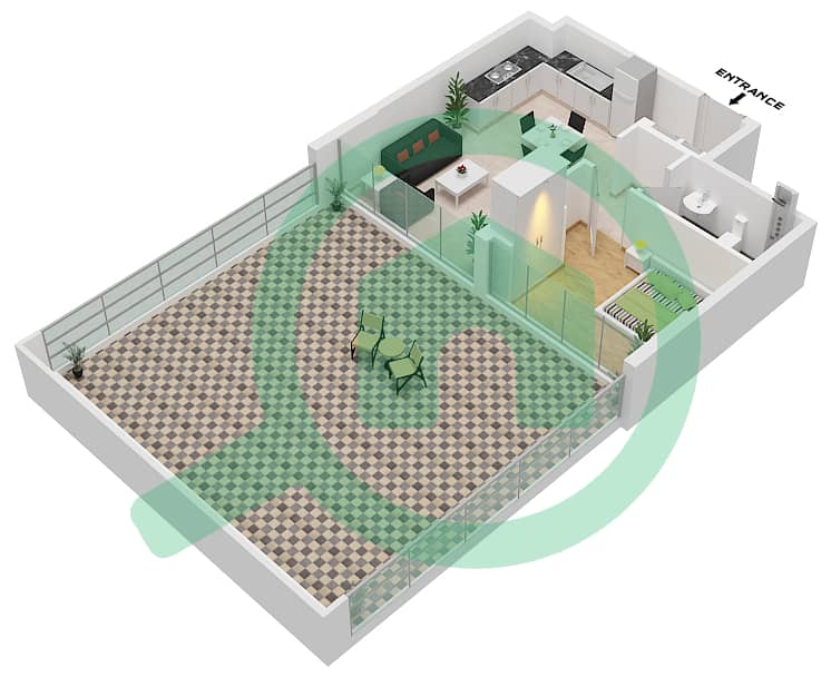 Азизи Ривьера 16 - Апартамент 1 Спальня планировка Тип 2A First Floor interactive3D