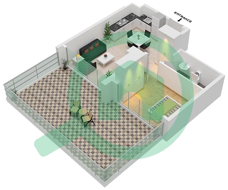 Азизи Ривьера 16 - Апартамент 1 Спальня планировка Тип 1A First Floor interactive3D