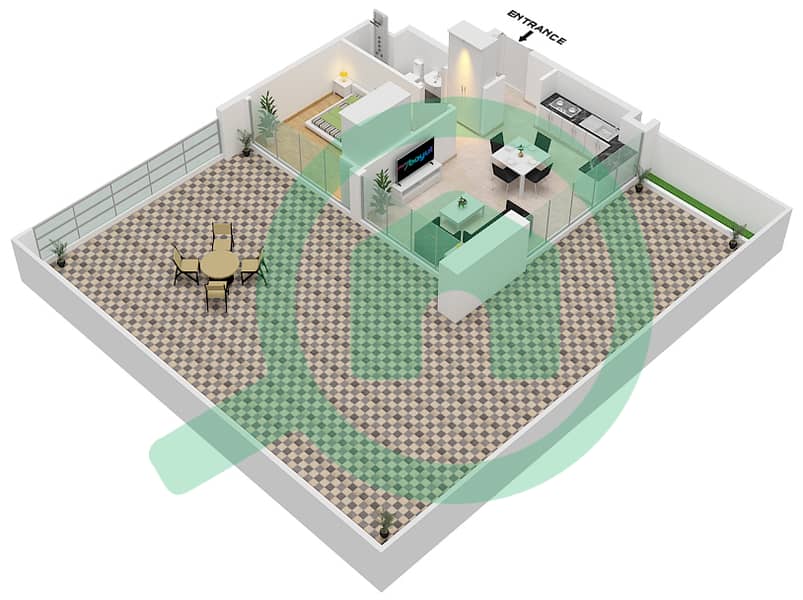 Азизи Ривьера 16 - Апартамент 1 Спальня планировка Тип 3A First Floor interactive3D