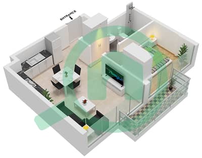 المخططات الطابقية لتصميم النموذج 2B شقة 1 غرفة نوم - عزيزي ريفييرا 16