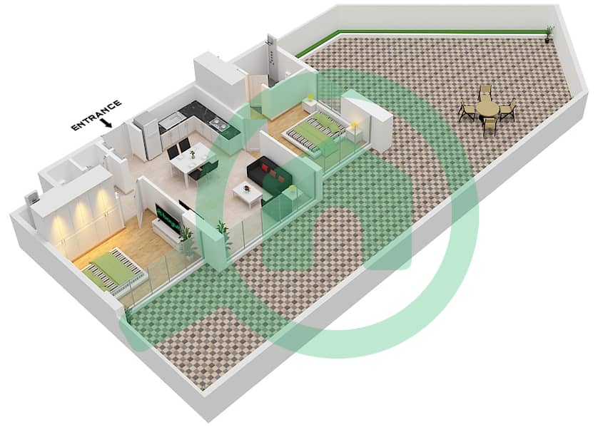 المخططات الطابقية لتصميم النموذج 1A شقة 2 غرفة نوم - عزيزي ريفييرا 16 First Floor interactive3D