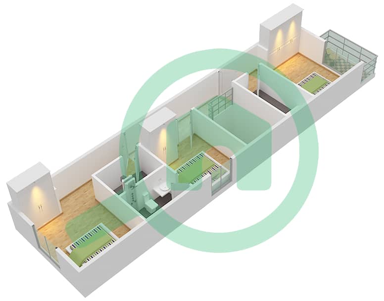 المخططات الطابقية لتصميم النموذج R2-EM فیلا 3 غرف نوم - أكويليجيا First Floor interactive3D