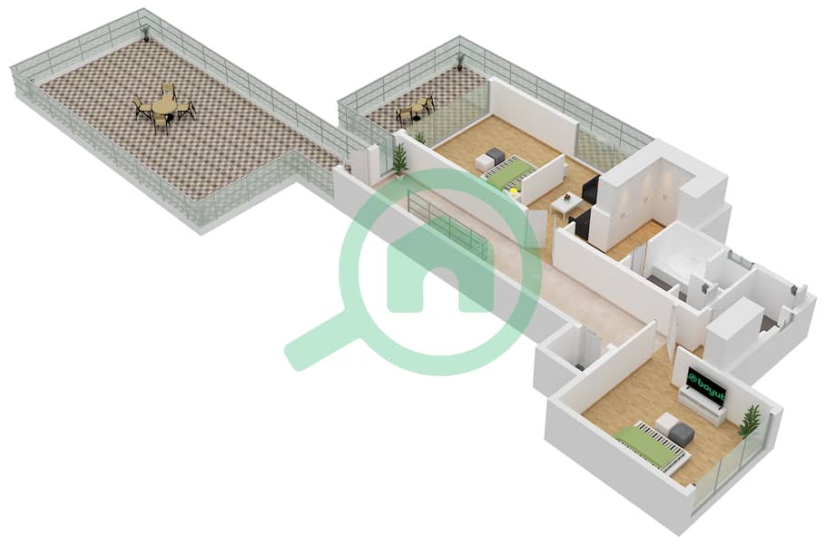 波托菲诺联排别墅 - 7 卧室别墅类型A戶型图 Second Floor interactive3D