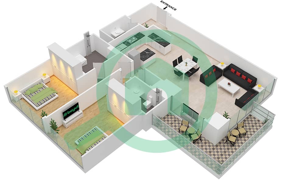 Banyan Tree Residences - 2 Bedroom Apartment Type 2B FLOOR 2-13 Floor plan Floor 2-13 interactive3D