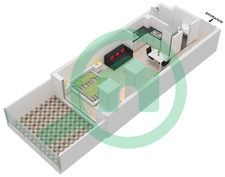 المخططات الطابقية لتصميم النموذج 1 شقة استوديو - سكن أوكلي سكوير interactive3D