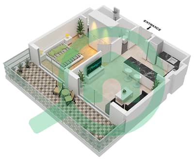المخططات الطابقية لتصميم النموذج 3 شقة 1 غرفة نوم - سكن أوكلي سكوير