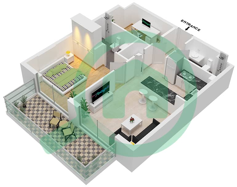 Oakley Square Residence - 1 Bedroom Apartment Type 13 Floor plan interactive3D