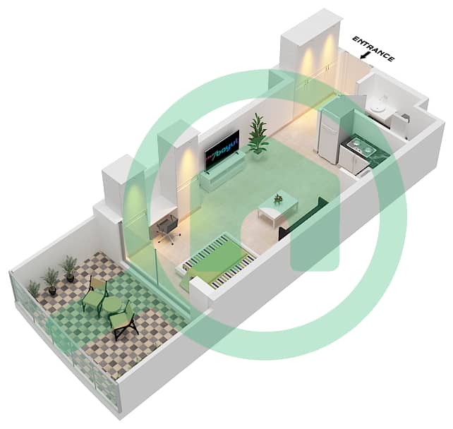 المخططات الطابقية لتصميم النموذج 2 شقة استوديو - سكن أوكلي سكوير interactive3D