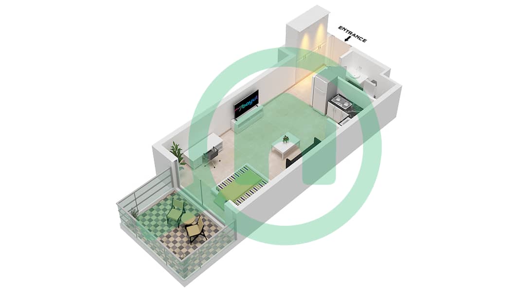 Окли Сквер Резиденс - Апартамент Студия планировка Тип 3 interactive3D