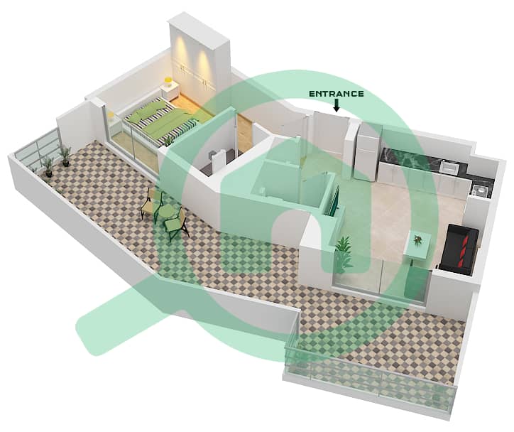 Окли Сквер Резиденс - Апартамент 1 Спальня планировка Тип 5 interactive3D
