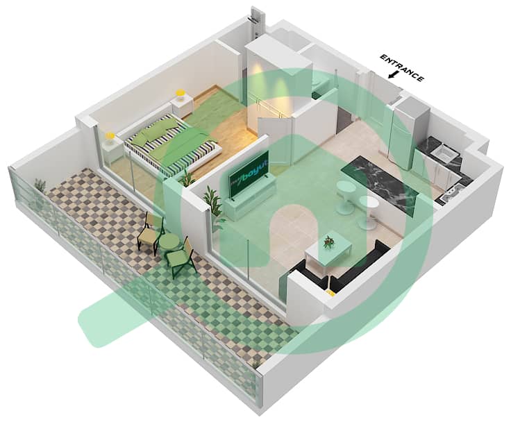 Окли Сквер Резиденс - Апартамент 1 Спальня планировка Тип 9 interactive3D