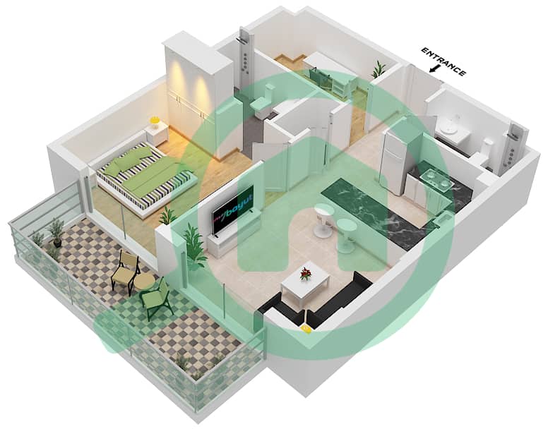 Oakley Square Residence - 1 Bedroom Apartment Type 12 Floor plan interactive3D