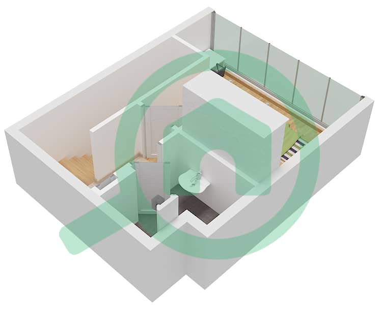 المخططات الطابقية لتصميم النموذج B تاون هاوس 1 غرفة نوم - ركان 2 First Floor interactive3D