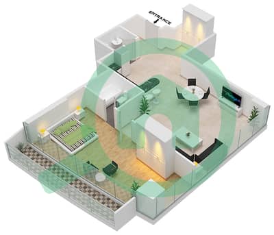 المخططات الطابقية لتصميم الوحدة 1404 FLOOR-14TH شقة 1 غرفة نوم - مارينا باي من داماك