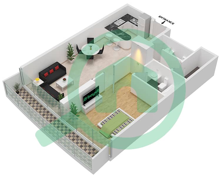Marina Bay By DAMAC - 1 Bedroom Apartment Unit 12A10  FLOOR-13TH Floor plan Floor-13th interactive3D
