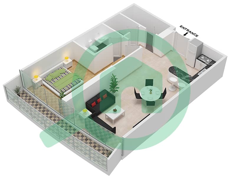 Marina Bay By DAMAC - 1 Bedroom Apartment Unit 12A12 FLOOR-13TH Floor plan Floor-13th interactive3D
